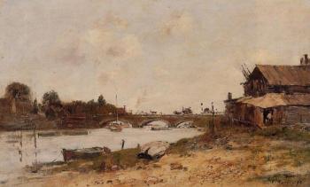 尤金 佈丹 Bridge over the Touques at Deauville